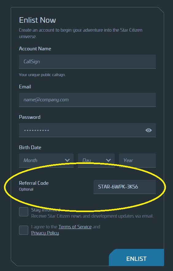 How to use a Star Citizen referral code